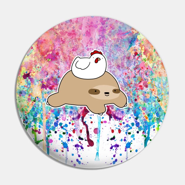 Sloth and Chicken Rainbow Paint Pin by saradaboru