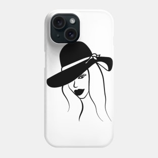 Black and white illustration of woman in hat Phone Case