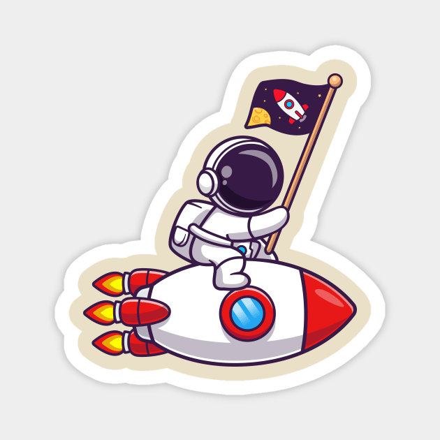 Cute Astronaut Riding Rocket With Space Flag Cartoon Magnet by Catalyst Labs