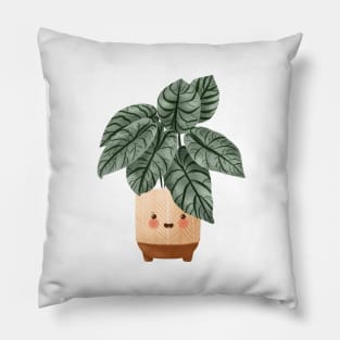 Cute Plant Illustration, Alocasia Silver Dragon Illustration Pillow