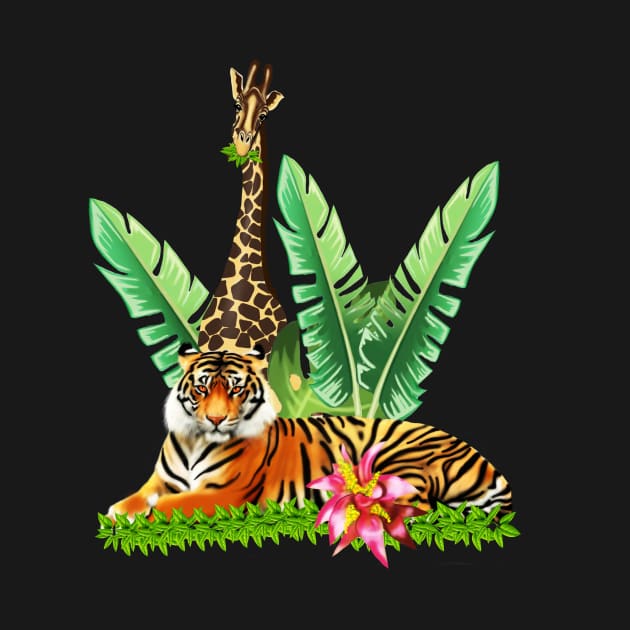 Tiger design with Giraffe Tropical Floral Style by dukito