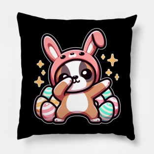 Dabbing Boxer Wearing Bunny Costume Pillow