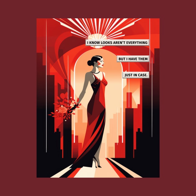 Art Deco Red Dress Woman by xposedbydesign