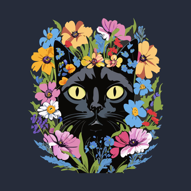 Black Cat in Flowers by DestructoKitty