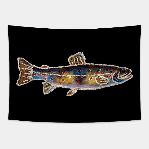 Fishes in Stitches 001 Trout Tapestry by Therese Kerbey