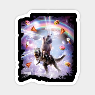 Laser Eyes Space Cat On Llama Dinosaur - Rainbow Magnet