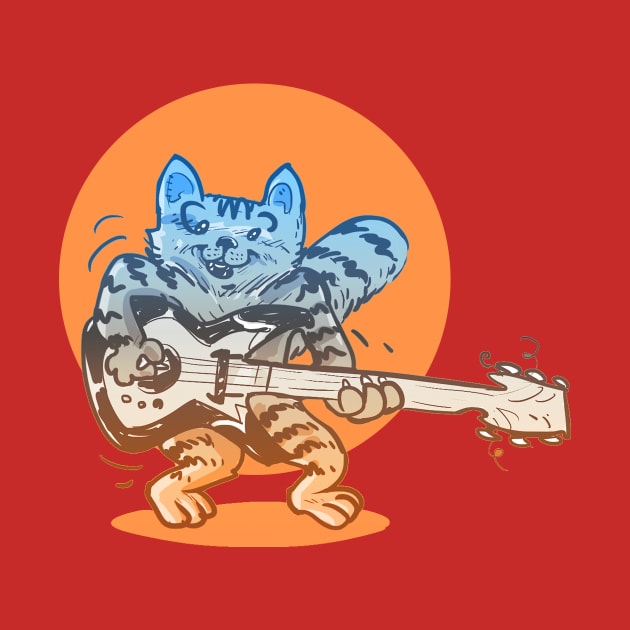 funny cat playing guitar cartoon by anticute