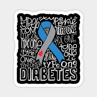 Grey And Blue Ribbon Typography Type 1 Diabetes Awareness Magnet