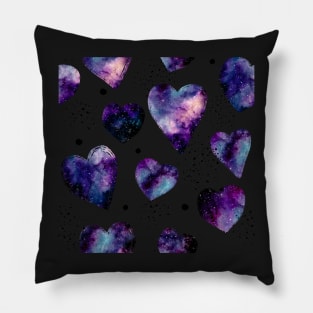 Watercolor Pink Nebula, Hearts and Dots Pillow