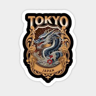 Fierce Tokyo Dragon: Sukajan-Inspired Embroidery Art print T-shirt Magnet