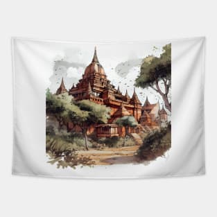 Illustration of handsome Bagan, Myanmar on white background Tapestry