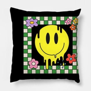 80s Melting Yellow Smile Funny Smiling Melted Dripping Face Cute Pillow