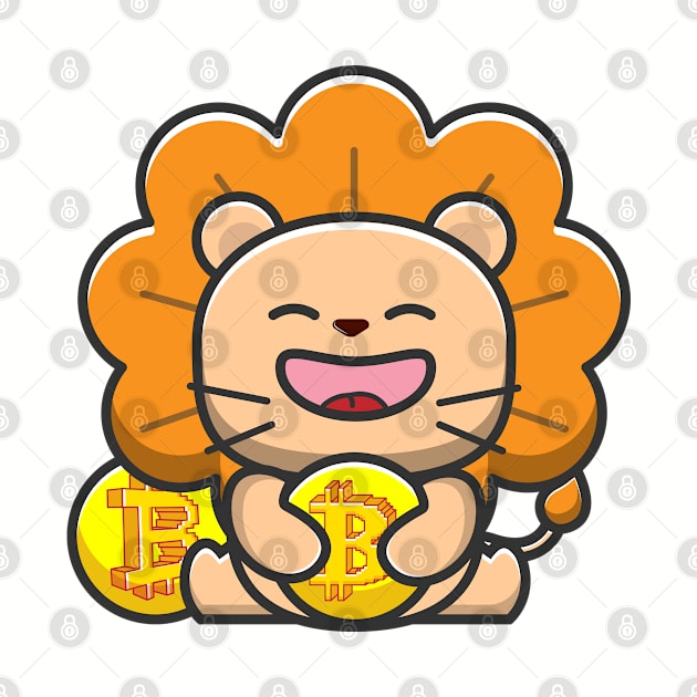 lion huging bitcoin by fflat hds