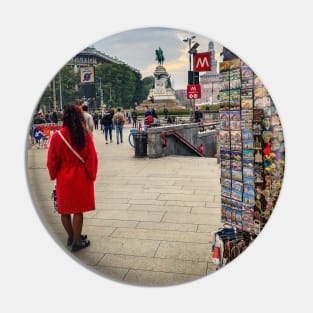 The Woman in Red, Milano, Italy Pin