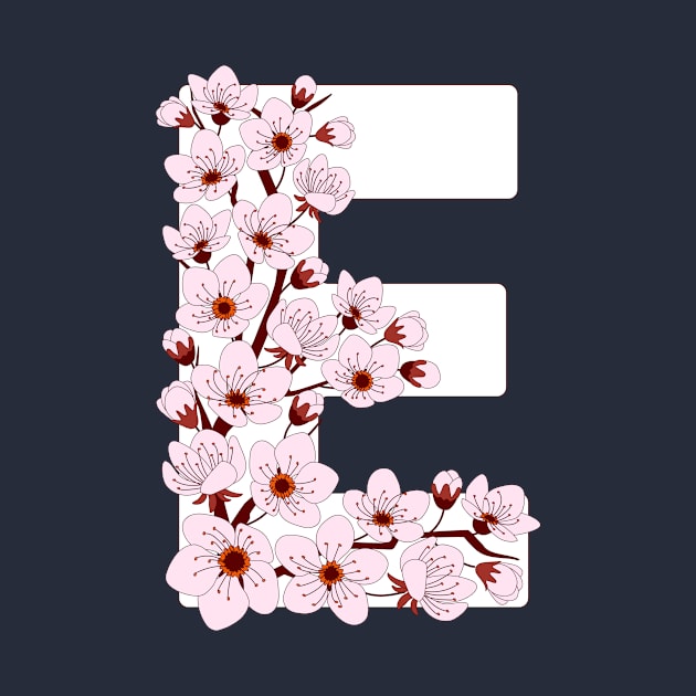 Colorful capital letter E patterned with sakura twig by Alina