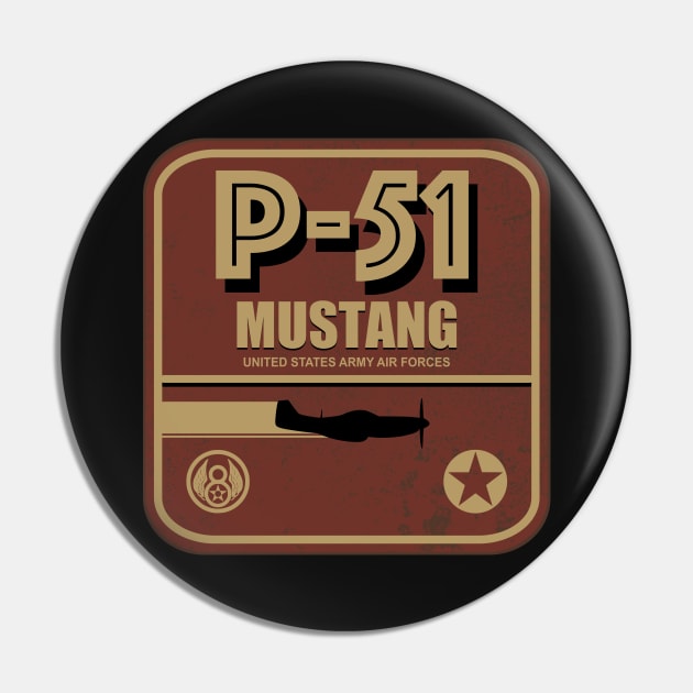 P-51 Mustang Retro Patch Pin by Tailgunnerstudios