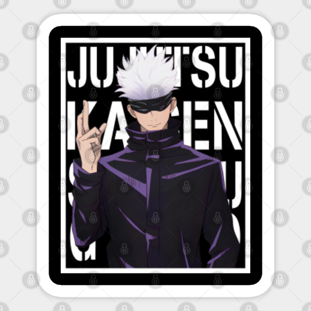 Jujutsu Kaisen Satoru Gojo With White Background Text Satoru Gojo Sticker Teepublic Characters fushiguro hesitates before crossing the street, sure that if he does the tar will melt under his weight and he'll be stuck to the blacktop for good. jujutsu kaisen satoru gojo with white background text by inalz