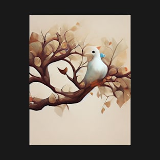 a dove on tree branch, cute 2d landscape art T-Shirt