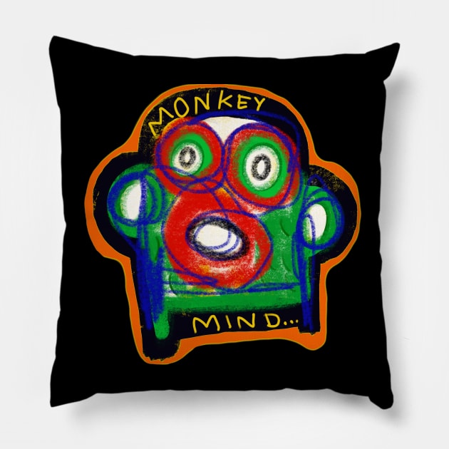 monkey mind Pillow by Angel Rivas