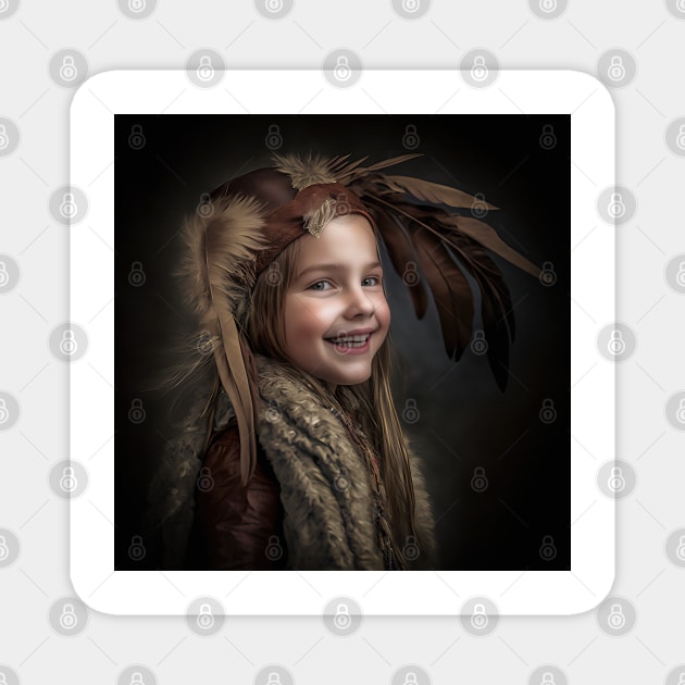 A Young Smiling Child Wearing a Feathered Headdress Magnet by daniel4510