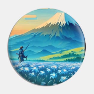 Journey To Mount Fuji - Samurai and Blue Pin