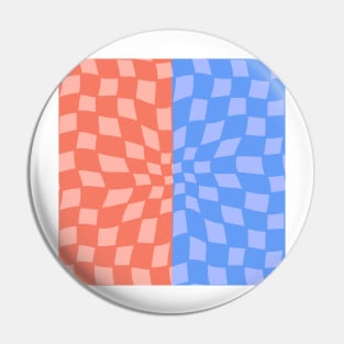 Abstract Checker Board - coral and blue split Pin
