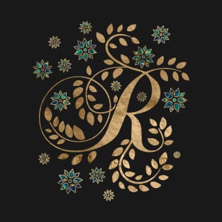 Luxury Golden Calligraphy Monogram with letter R T-Shirt