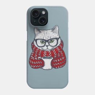 Candy Cane Sweater Coffee Cat Phone Case