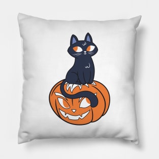 Spooky Black Cat on Pumpkin Pillow