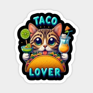 Taco Lover Cat With Refreshing Drink Magnet