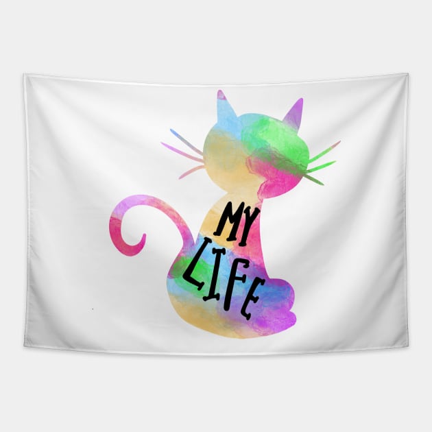 My Life, Colorful Cat Cute Cats Tapestry by PhantomDesign