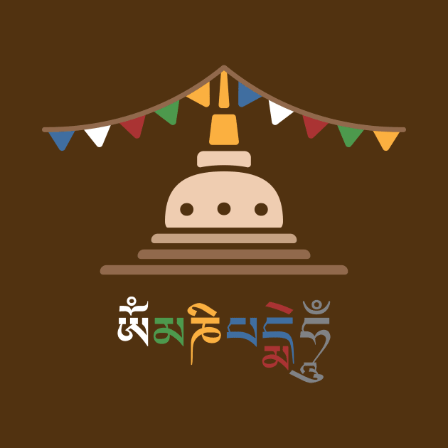 Tibetan Stupa Om Mani Padme Hum by footloosefabric