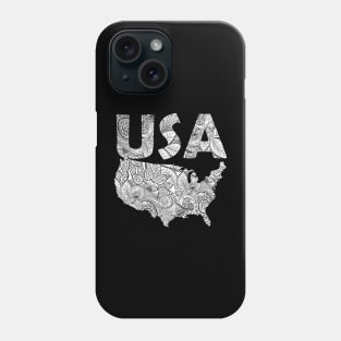 Mandala art map of the United States of America with text in white Phone Case