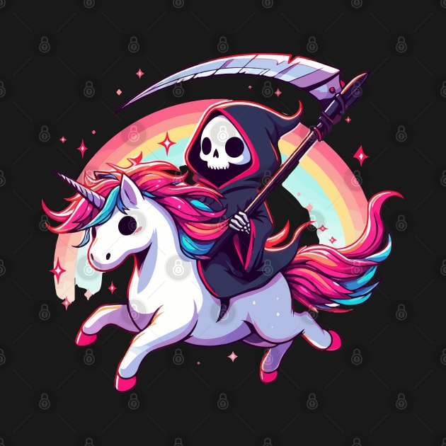 Grim Reaper Death Riding Rainbow Unicorn by TomFrontierArt