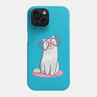 Grey Cat in Heart Glasses Phone Case