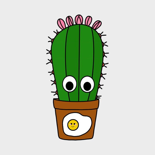 Cute Cactus Design #250: Tall Cactus In Sunny Side Up Egg Pot by DreamCactus