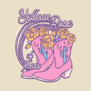 Yellow Rose of Texas | Cowboy Boots Roses Rope Cactus Stars Moon T-Shirt