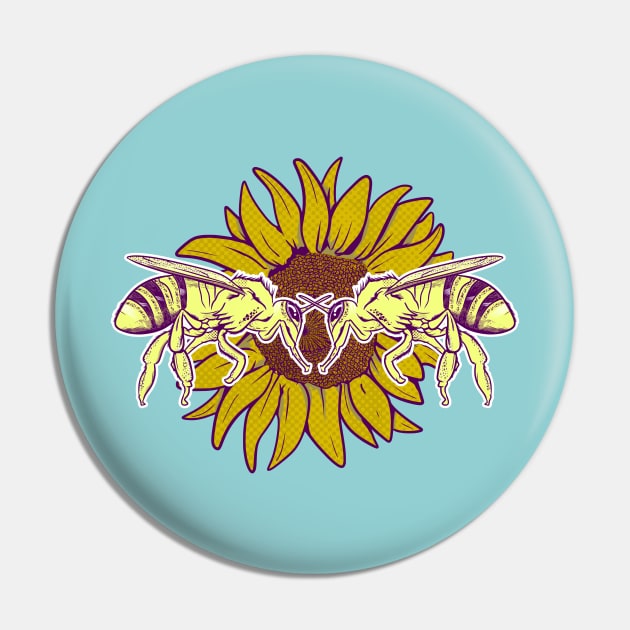 Honey bees on a sunflower Pin by mailboxdisco