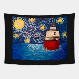 Starry Night at the Bug Light Tapestry