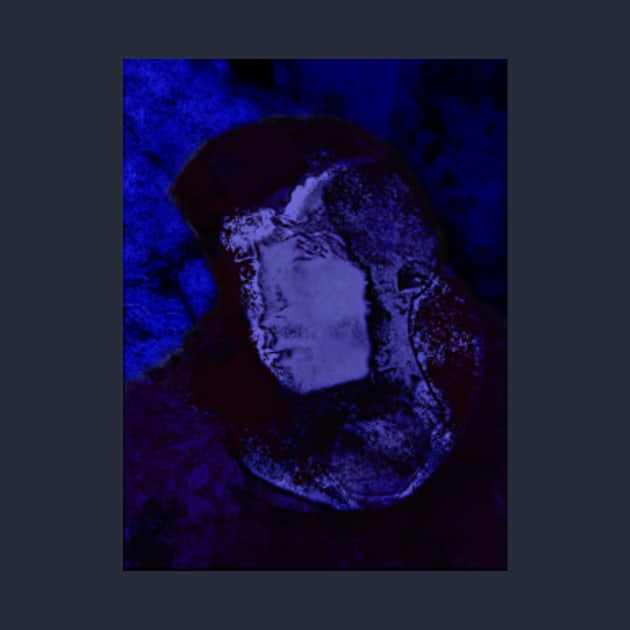 Portrait, digital collage and special processing. Man, knight on street, face. Near some building. Dark blue. Night. by 234TeeUser234