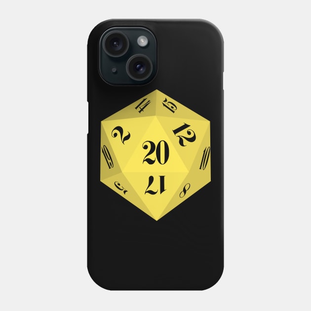 Yellow 20-Sided Dice Design Phone Case by GorsskyVlogs