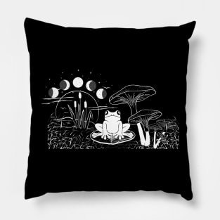 White Frog on the leaf Mushroom Moon Witchy shirt Pillow