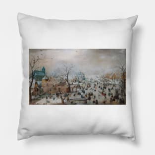 Winter Landscape with Skaters -  Barent Avercamp and Hendrick Avercamp Pillow