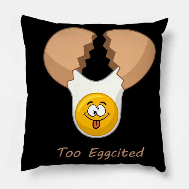 Too Eggcited as Excited, Cracked egg, cute egg, emoji art Pillow by Julorzo