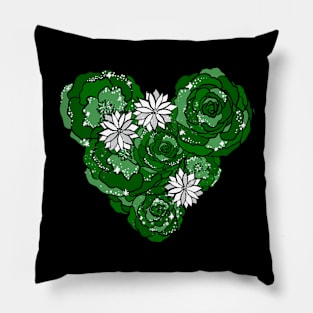 Green Heart of Roses and Daisies Pillow