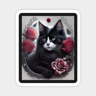 Cat with Roses - Modern digital art Magnet