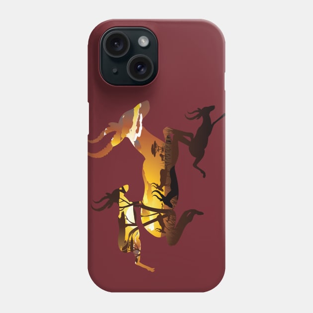 Sunset Landscape with Antelopes Phone Case by AnnArtshock