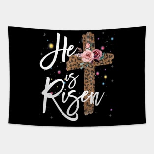 He has Risen Easter Day Jesus Cross Leopard Plus Size Tapestry