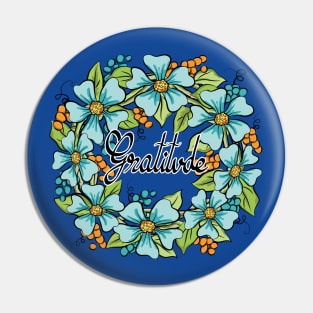 Gratitude Floral Wreath Art Pin