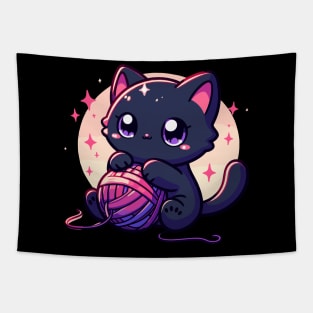 Cat and knitting kawaii cat with yarn ball Tapestry